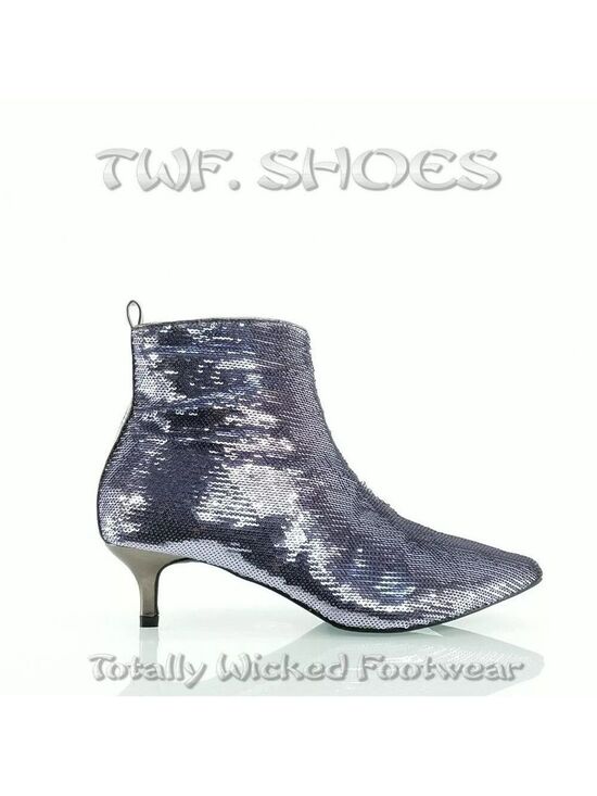 Unilady Shoes - Size 8 Pewter Sequin Kitten Heels Ankle Boots